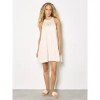 Apricot Spitzenkleid Mini-Kleid mit gehäkeltem Oberteil und Stufenrock