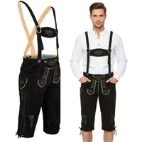 Spirit of Bavaria Trachtenlederhose aus 100% Echtleder I Lederhose Herren mit Träger I Tracht Hose Männer (I Traditionelle Trachtenlederhose für Herren, I Kniebund Oktoberfest Outfit Trachtenhose 506)