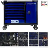 Toolcar Werkzeugwagen Werkstattwagen 7 Schubladen -7 befüllt/bestückt/gefüllt mit Werkzeug, abschließbar, kugelgelagerte Rollen, Chrom-Vanadium-Stahl, stabil, max. Traglast:35 kg, 350-tlg. Werkzeugset, (Soft-Close, kugelgelagert, Zentralverriegelung,