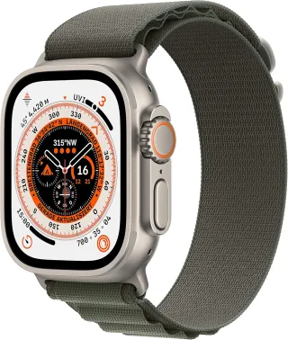 Apple Watch Ultra [GPS + Cellular inkl. Polyester Alpine Loop L grün] Titangehäuse silber