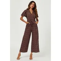 FS Collection Jumpsuit Damen Jumpsuit mit Wickeloberteil und weitem Bein (XS (EU:36 / UK:8) · S (EU:38 / UK:10) · M (EU:40 / UK:12) · L (EU:42 / UK:14) · XL (EU:44 / UK:16), 4 Farben: Rostrot, Schwarz, Grün und Dunkelgrün) Wickeloptik, Statement-Prin