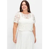 Sheego T-Shirt Shirttunika Kurzarm aus floraler Spitze, im Rücken offen