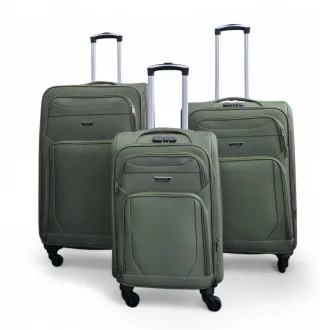 Reisekoffer aus weichem, leichtem Nylon in Khaki mit 4 Rädern, Urlaubskoffer