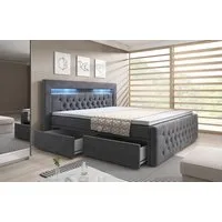 PROMETO Möbel Boxspringbett ARONA - Matratze, 2 Schubladen und Topper, LED und Chesterfield, mit 2 Schubladen, mit Topper und Matratze