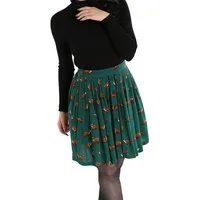 Hell Bunny A-Linien-Rock Vixey Skirt Grün Retro Vintage Swing Fuchs Motiv
