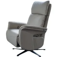 KAWOLA Relaxsessel NAMA Leder grau - Bequem & Drehbare Basis - Komfort, Drehbare Basis, Relaxfunktion & verstellbare Kopfstütze