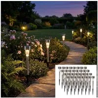 Casativo LED Solarleuchte Mini-LED Solarleuchten, Edelstahl-Erdspieß IP44 für Garten 16/32 St., LED fest integriert, bis zu 8h Licht/Dämmerungssensor/Ø x H: je 4,6 × 31,2 cm