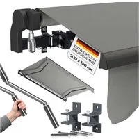 STEELSØN Gelenkarmmarkise Kestria wetterfest & blickdicht (200x150 cm, grau) mit Aluminium-Kassette & Wandhalterung, langlebiges Kunstftoffgewebe