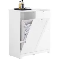 SoBuy Badkommode BZR213, Badschrank Wäscheschrank mit 3 Wäschekörben, Badezimmerschrank, Beistellschrank Badschrank schmal, mit Wäschesammler, 2 Stoffkörben
