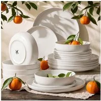 KONSIMO® Tafelservice VICTO Geschirrset hergestellt in der EU (18-tlg), 6 Personen, Steingut, spülmaschinengeeignet, mikrowellengeeignet, matt, rund