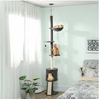 PawHut Kratzbaum mit Hängematte, Spielbällen, Höhenverstellbar, Dunkelgrau
