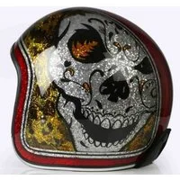 Alpha Speeds Motorradhelm ATELIER — Blaze Skull Red, Jet-Helm • Fiberglas • Custom Skull Rot, nur ca. 800 g, inkl. herausnehmbare Wangenpolster, Slim & Smart Fit