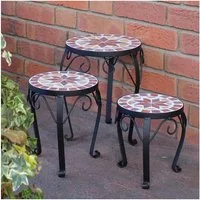 Kamelio Blumenhocker 3er Set Mosaik rund Pflanzenständer Pflanzenhocker Metall (3 St), 3er Set Mosaik Blumenhocker