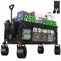HOMALL Bollerwagen Faltbar Bollerwagen, XXL Handwagen Transportwagen 260L 200KG (Alle-Terrain Reifen, Ultrakompakt Faltbar & mit Bremsen)