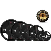HMS Hantelscheibe Olympische Gewichtsscheibe 20 kg Fitnessscheibe, 20 kg, (Spar-Set, 1-tlg., Ergonomische Griffe), Passend für alle 50-mm-Langhanteln