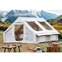 LVHOM aufblasbares Zelt 300x400x200cm(LxBxH) Steildach, 2 Türen, 6 Fenstern, Rauchabzug, Personen: 8 (Design mit Aufblasbare Luftbalken, Insektenschutz, Innen-Taschen, reflektierende Elemente, Zubehöre mit Handpumpe, 1 Tragetasche, 20 Heringe, 8 Vers