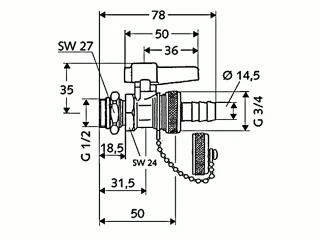 Schell F+E-Kugelhahn mit Hebelgriff 1/2" messing mit ASAG Schlauchverschr. 16bar 139940099