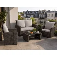 MeXo Gartenlounge-Set Polyrattan Gartenmöbel Set für 4 Personen, wetterfest, (Balkonmöbel Set Sitzgruppe, 4-tlg., mit Tisch & Stauraum), hohe Rückenlehne 80 cm, breite Armlehnen 8 cm