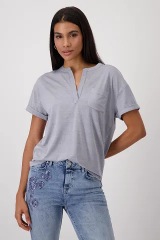 monari - T-Shirt mit Brusttasche smoked purple - Gr. - 40