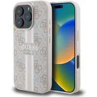 Guess Handyhülle iPhone 16 Pro Kunstleder rosa Logo MagSafe kompatibel 6,3 Zoll, Kantenschutz