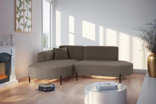 Ecksofa Designersofa VALENCIA XS in Stoff Quelle Braun Ottomane Links