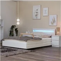 HOME DELUXE Bett NUBE mit Schubladen - 140 x 200 (inkl. Lattenrost), Polsterbett, Doppelbett, Bettgestell mit Stauraum, LED Bett