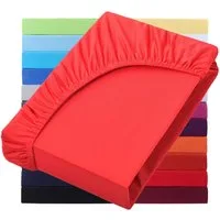 NatureMark Spannbettlaken Jersey Basic Spannbetttuch, 100% Baumwolle, Gummizug: rundum, (1 Stück), in vielen Größen und Farben, bis 25cm Steghöhe, 90x200cm, Rot