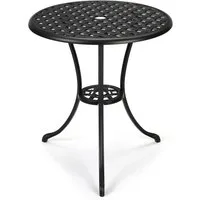 GarveeMore Gartentisch Runder,Aluminiumguss für Outdoor mit Schirmloch und antikem Design, Couchtisch für den Außenbereich,Metall-Beistelltisch für Hinterhof