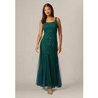 Adrianna Papell Abendkleid Bead Mesh Long Dress Zartes, mit Blumenmotiven besticktes, ärmelloses Abendkleid