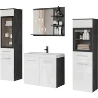 welltime Badmöbel-Set MADRIT, (Komplett-Set, 5-St., mit Waschbecken), Waschtisch inkl. Waschbecken, Badschrank, Hochschrank, Spiegel