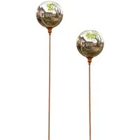 Dekoleidenschaft Gartenstecker "Kugel" aus Metall in Rostoptik 118 cm hoch, Metallstecker Beetstecker (1-St) Dekostecker mit verspiegelter Kugel, Gartendeko für Draußen