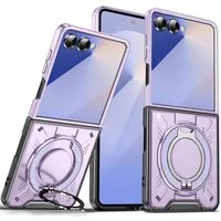 Wigento Handyhülle Für Samsung Galaxy Z Flip7 5G MagSafe 360 Grad Ringhalter Hülle Lila, MagSafe Hülle mit integriertem Ringhalter und Schutzkante
