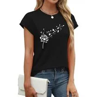 PYLIKE Rundhalsshirt Carmenshirt Damen Casual Löwenzahn Ausgefallene bequemes Sommershirt Modische Outfits Business Strand Urlaub Blusen Kleidung