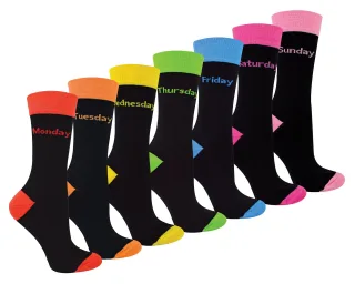 7er-Pack Damen Socken der Wochentage | Sock Snob | Schwarze ausgefallene Socken für Damen - DOTW
