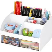 TUWENA Schreibtisch Schreibtisch Organizer Stiftehalter Stifte Organise mit 2 Schubladen, Multifunktionaler Stifteköcher für Büro Zuhause Schule Kinder 8 Fächer