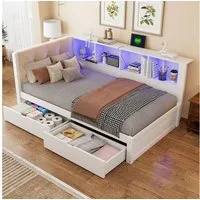 Flieks Daybett, Kinderbett 90x200cm mit 2 Schubladen LED-Leiste USB-Aufladen