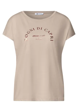 Street One - T-Shirt mit Frontprint beige - Gr. - 40