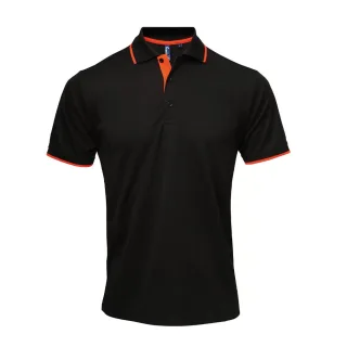 Premier Mens Coolchecker Contrast Pique Polo Shirt (Schwarz/Orange)
