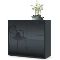 Vladon Kommode Ben V1 (Kommode, mit 2 Türen und 2 Schubladen), Schwarz matt/Schwarz Hochglanz (79 x 74 x 36 cm)