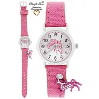 Pacific Time Quarzuhr Kinder Armbanduhr mit Pferdeanhänger Stoffarmband, Gratis Versand