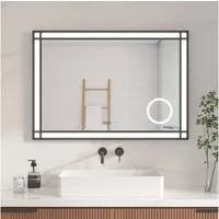 AQUABATOS LED-Lichtspiegel Badezimmerspiegel LED Badspiegel mit Beleuchtung 3-fach Vergrößerung, Kosmetikspiegel,mit Touch,Digitaluhr,Beschlagfrei,Kaltweiß,Wandspiegel
