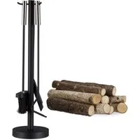 relaxdays Kamingarnitur Kaminbesteck modern 4-teilig mit Ständer, (4-St)
