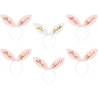 partydeco Haarreif, Haarreif mit Ohren für JGA Bride / Bride Babes 6er Set weiß gold rosa