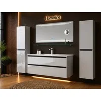 Homeline Badmöbel-Set Badmöbel Set hochschränke Komsetik Spiegel Keramik Becken Hochglanz, (Komplettes Badmöbel Set, 6-St., Badmöbel Set Schwarz Hochglanz 6 Teilig Badezimmermöbel), Hochglanz Optik Mit 2 Schubladen