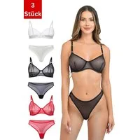 Elegant Love Set: Bügel-BH Damen Dessous-Set mit transparentem BH und String (Packung, 2-tlg., 3er-Pack) Mesh-BH mit Slip – bequemes Lingerie-Set für den Alltag