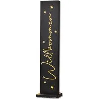 Dekoleidenschaft Metallschild "Willkommen" Metall Dekosäule schwarz 100 cm hoch, mit LED Beleuchtung, Outdoor Leuchtschild, Säule mit Timer, Willkommensschild Batterie