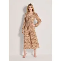 MADELEINE Maxikleid Viskosekleid mit Wickeleffekt Sommerkleid mit V-Ausschnitt, Gummizug, Wadenlänge und Langarm
