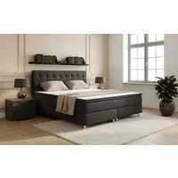 M-Punkt24 Boxspringbett Boxspringbett MONZA 180x200 cm (Grau / Anthrazit, mit 7 Zonen Taschenfederkern-Matratze, inkl. Topper), SOFORT LIEFERBAR