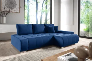 Ecksofa Schlafsofa ELMO Stoff Monolith Dunkelblau Ottomane Rechts