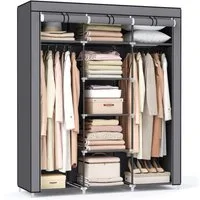 SONGMICS Kleiderschrank Stoffschrank mit Kleiderstange faltbare Garderobe für Kleidung, Taschen und Schuhe